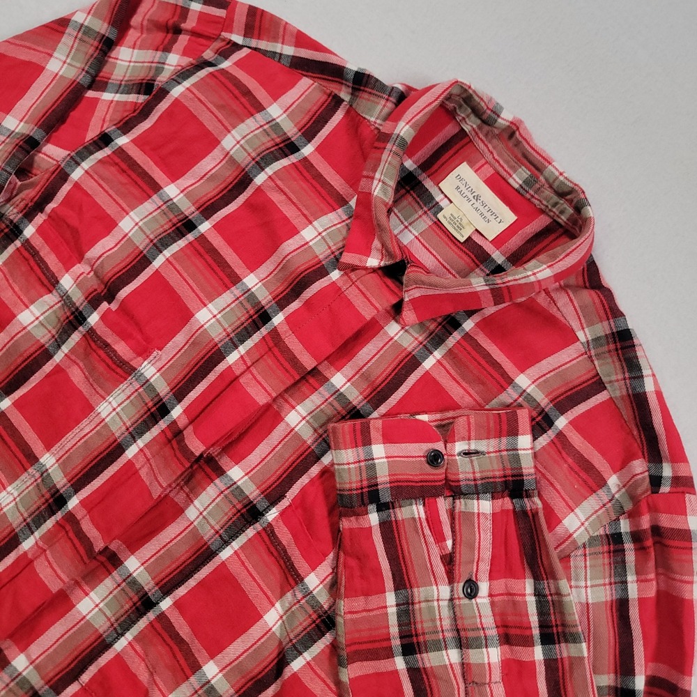 Denim & Supply Ralph Lauren Plaid Shirt Womens Large Red Cotton Button Down Fit